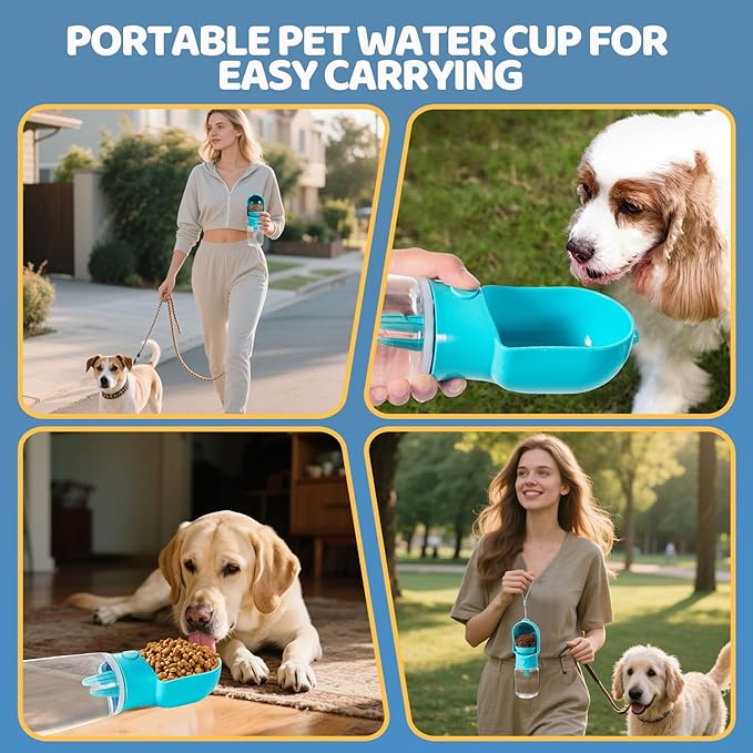 Dog Water Bottle with Food Storage Compartment Portable Pet Dispenser Dogs Stuff Water Bottle Puppy Supplies Portable Travel Dogs Bowls Dog Accessories for Walking and Hiking