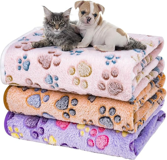 Dono 1 Pack 3 Dog Blankets for Small Dogs, Soft Fluffy Paw Print Pattern Fleece Pet Blanket Warm Sleep Mat, Puppy Kitten Blanket Doggy Mat for Dog Cat Kitten Doggy -23*16in (L(41*31"), Brown Bone)
