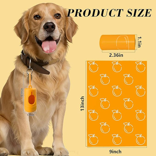 Citrus Scented Dog Poop Bags - 630 counts Orange Pet Waste Bags with Dispensers, Extra Large 13x9 Inch Leak-Proof Fragrance Bags for Dogs Walking and Cat Litter