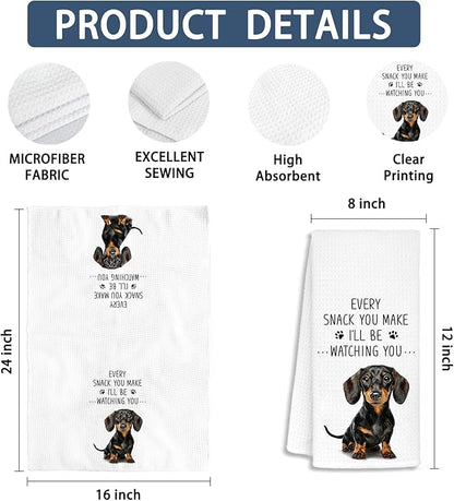 Funny Dachshund Kitchen Towels, Gifts for Dachshund Lovers Women Dish Tea Towels, Dog Mom Dad Lovers Owner Gifts Wiener Dog Gift for Women, Wiener Dogs Gifts Tea Towel, 16x24 Inch Set of 2