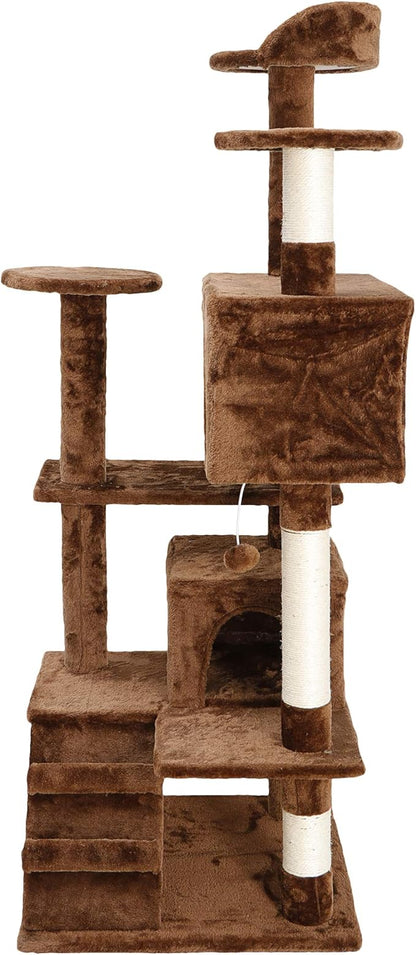 53 inches Heavy Duty Multi-Level Cat Tree Tower with Condo Furniture & Scratching Posts for Kittens Play Rest (Brown)