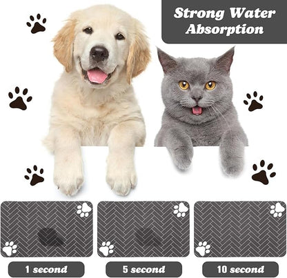Dog Food Mats,Cat Absorbent Water Bowl Feeding Mats Pet Placemats for Food and Water Gray Wood 17 * 30 inch