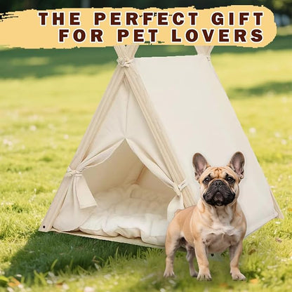 Pet Teepee with Thick Cushion, Cat Tents for Small Dogs Puppy and Cats,Portable Houses Indoor with Thick Cushion,Puppies Play House Removable and Washable,Beige