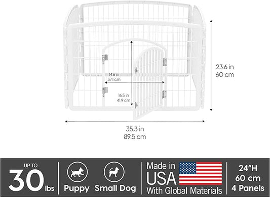 IRIS USA Dog Playpen, 4-Panel 24" Pet Playpen, Puppy Playpen, Indoor/Outdoor Dog Pen, 35 x 35 x 24, Foldable, Customizable, Dark Gray