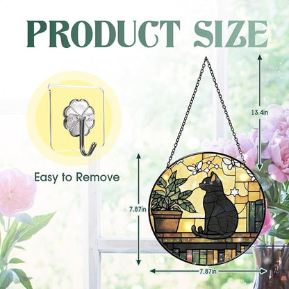 Greatingreat Stained Glass Window Hanging, Home Room Decor 7.8 Inch Cat Sun Catchers Indoor Window, Wall Art Home Decor Gift for Cat Lovers Women Mother's Day