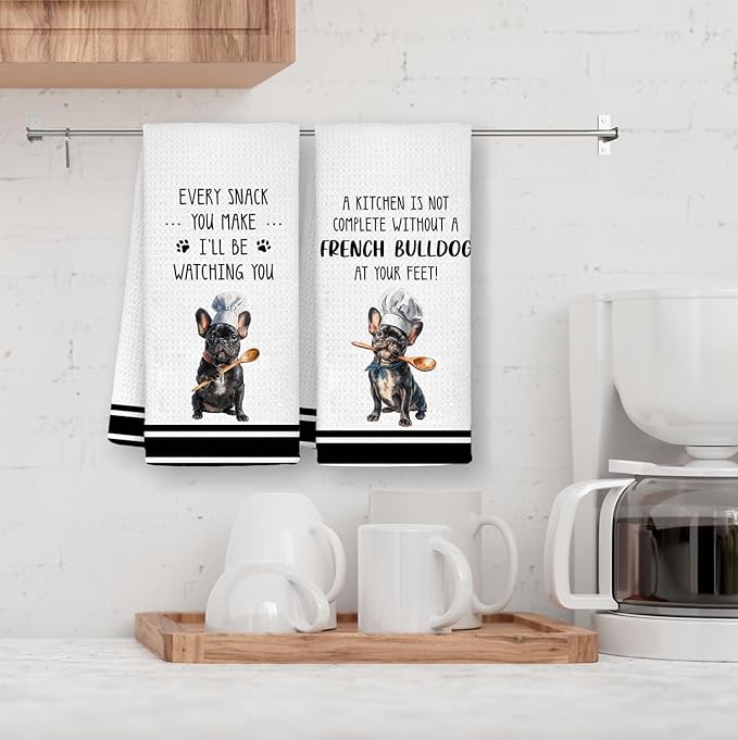 Funny Chef French Bulldog Kitchen Towels, French Bulldog Gifts for Women Dish Tea Towels, Frenchie Mom Gifts Decorative Hand Towels for Kitchen for Home Kitchen Shelf Counter,16x24 Set of 2