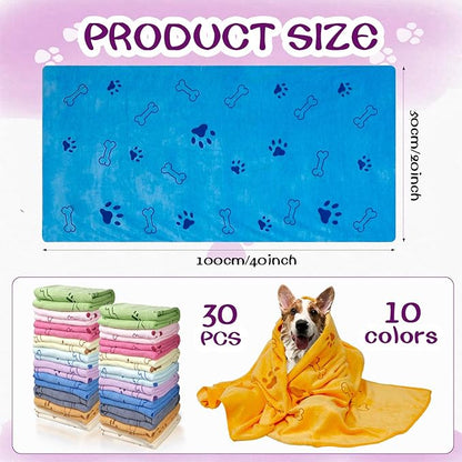 Dog Towels for Drying Dogs Bulk 20 x 40 Inch Quick Drying Pet Bath Towels Colorful Pet Grooming Towel Absorbent Microfiber Towel for Small Medium Large Dog Puppy Cat (Multicolor, 30)