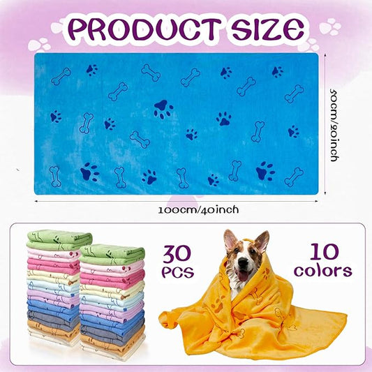 Dog Towels for Drying Dogs Bulk 20 x 40 Inch Quick Drying Pet Bath Towels Colorful Pet Grooming Towel Absorbent Microfiber Towel for Small Medium Large Dog Puppy Cat (Multicolor, 30)