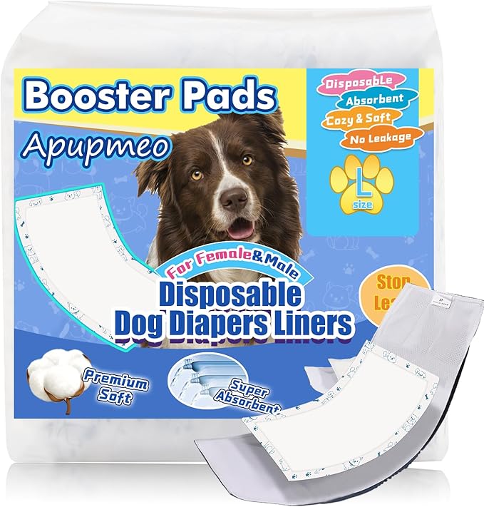 Disposable Dog Diaper Liners - 50PCS Dog Booster Pads for Male Female Dogs - Doggie Diaper Insert Pads for Pet Belly Bands Wraps Period Pants Covers(L,50)