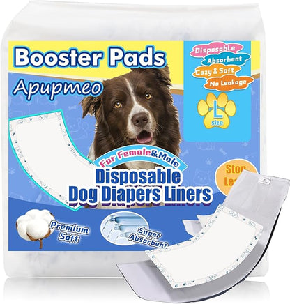 Disposable Dog Diaper Liners - 50PCS Dog Booster Pads for Male Female Dogs - Doggie Diaper Insert Pads for Pet Belly Bands Wraps Period Pants Covers(L,50)
