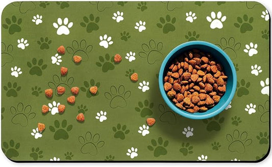 Dog Food Mat, Absorbent Water Bowl Mats Cat Pet Feeding Placemats Dark Green 16 * 24 inch
