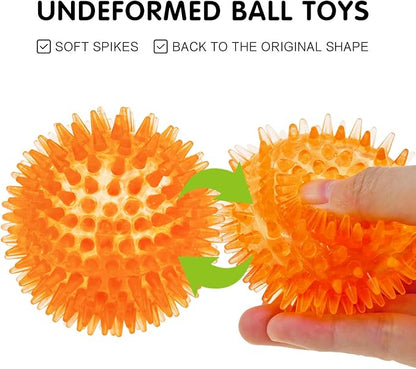 SHARLOVY Squeaky Balls for Pet Small Puppy, 6 Pack TPR Fetch Spike Balls for Dogs, Rubber 6 Pack Bright Colors Chew Teething Dog Toys, for Clean Teeth and Training, for Puppy Chew and Teething
