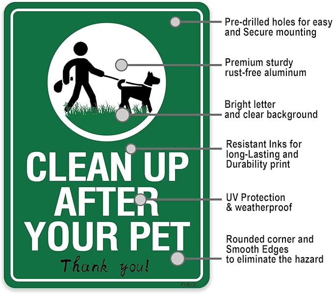 2-Pack Clean Up After Your Dog Signs, 10"x7", Rust Free Reflective Aluminum Yard Signs, UV Protected, Weatherproof