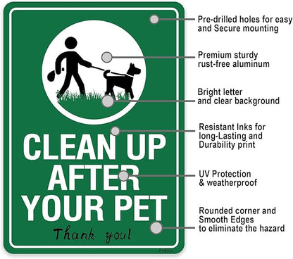2-Pack Clean Up After Your Dog Signs, 10"x7", Rust Free Reflective Aluminum Yard Signs, UV Protected, Weatherproof