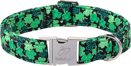 St. Patrick's Day Dog Collar, Lucky Clover Dog Collars, Adjustable Heavy Duty Irish Festive Pet Collar for Small Medium Large Dogs with Metal Buckle XL