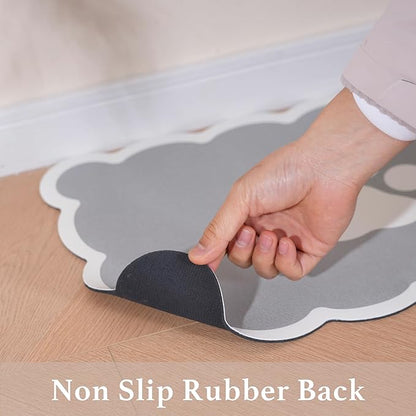 Ralxion Scalloped Dog Feeding Mat, Absorbent Mats for Dog Food and Water Bowl, Dispenser, Cute Elegant Aesthetic Preppy Grey Scallop Pet Placemat for Dogs, Cats, Puppy Accessories, 14" X 19”