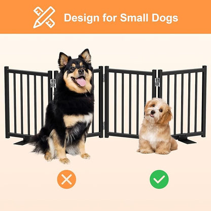 Snughome Short Dog Gate Indoor, 16" High Freestanding Small Dog Door Gates with Support Feet, Expands Up to 48’’ Wide Foldable Pet Gate for Doorway, 4 Panel Folding Pet Door Pet Fence for Puppy, Black