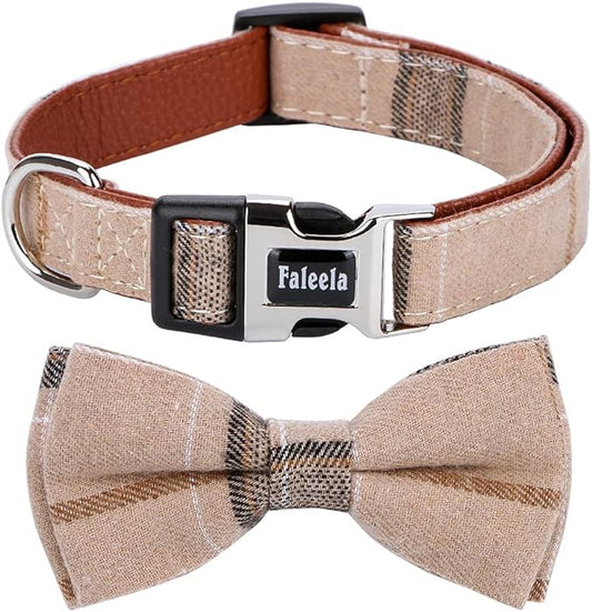 Faleela Soft &Comfy Bowtie Dog Collar,Detachable and Adjustable Bow Tie Collar,for Small Medium Large Pet (S, Brown)