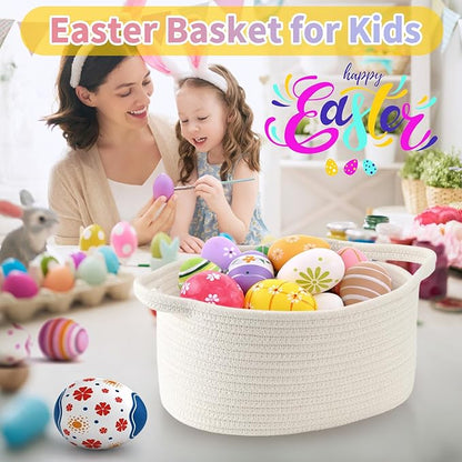 Cute Woven Storage Basket with Handle, Baskets for Gifts Empty, Gift Baskets for Valentines Day Birthday Baby Shower Raffle Burr Fundraiser, Decorative Organizer Box for Baby Toy Pet