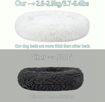 Calming Dog Bed for Big Dogs, 39'' Round Anti-Anxiety Warm Fluffy Plush Faux Fur Bed, Soft Anti-Slip Donut Washable Big Pet Bed, Cozy Big Dogs Bed, Fits up to 100 lbs Pets