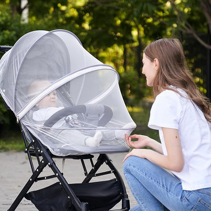 DUOMI Mosquito Net for Stroller,Encrypted Stroller Mosquito Net Full Cover with Double Zipper,Breathable & Foldable Netting for Baby Cover(White)