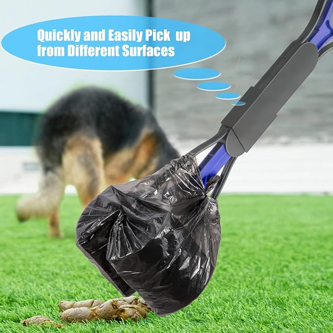70cm Pet Pooper Scooper for Dogs and Cats with Long Handle High Strength Material and Durable Spring for Easy Grass and Gravel Pick Up(Blue)
