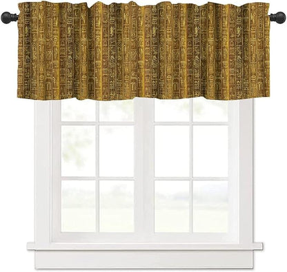 Vintage Egyptian Print Curtains Valance, Golden Egypt Hieroglyphics Old Logographic Details Alphabetic Element Window Valance Curtain for Farmhouse Bedroom Living Room Kitchen 54x18inch