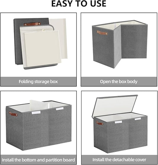 Large Toy Storage Box with Lids, Collapsible Sturdy Baby Storage Organizer Chest Bin Basket for Kids, Boys, Girls, Playroom, Nursery, Bedroom, Closet 25"x13"x16" (Gray)