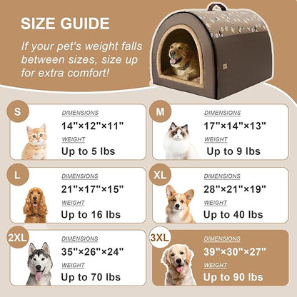 Jiupety 2 in 1 Dog House Indoor, Comfy Cave Bed Covered Dog Bed, Portable House for Large Dogs, 3XL(39"×32"×28"), Up to 90 Lb, Brown