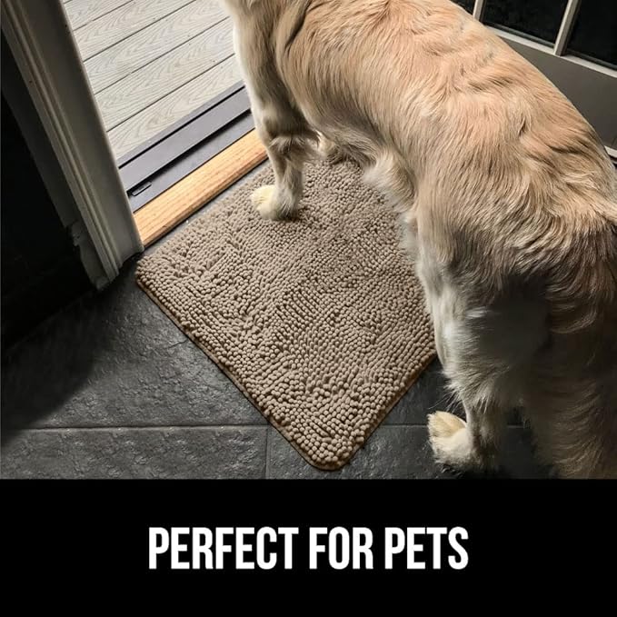 GORILLA GRIP SoakSTOPPER Dog Door Mat, 30x20 Machine Washable Rug Absorbent Doormat Captures Moisture Mud Dirt, Quick Dry Soft Chenille Entryway Rugs Indoor Entrance Mats for Dog Paws, Cappuccino