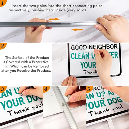 T&R Please Be A Good Neighbor Clean Up After Your Dog Sign with 36" Stake for Outside - 14"x10" .040 Rust Free Heavy Aluminum, Reflective, Waterproof, Weatherproof and Fade Resistant, 6 pre-drilled holes,Includes Matching Screws & Wrench, Easy to Mount