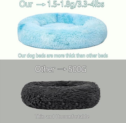 Calming Dog Bed for Medium Dogs Cats, Puppy 31'' Round Anti-Anxiety Warm Fluffy Plush Faux Fur Bed, Soft Anti-Slip Donut Washable, Cozy Medium Puppy Bed, Fits up to 50 lbs Pets