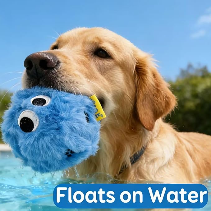 3.1'' Squeaky Plush Ball Dog Toy, No-Stuffing Soft Fuzzy Ball Toy for Small and Medium Dog, Durable Bocuncy Ball for Puppies Teething, Chewing, Interactive Training & Fetch Play, Blue