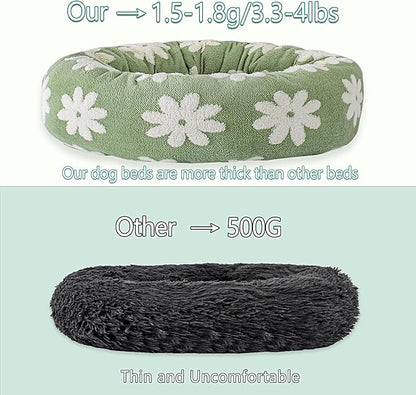 31 Inch Calming Dog Bed for Medium Dogs, Round Anti-Anxiety Warm Bed, Soft Cozy Anti-Slip Donut Washable Pet Bed, Fits up to 50 lbs Pets