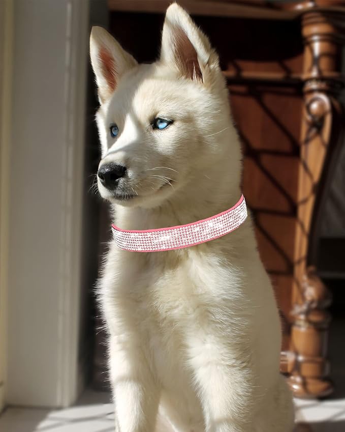 Bling Dog Collar for Small Medium Large Dogs, Rhinestone Dog Collars for Girl and boy Dog, Diamond Puppy Collars, Adjustable Leather Suede SOFE Cat Collar (M(13"-15.4"/33CM-39CM), Pink1)