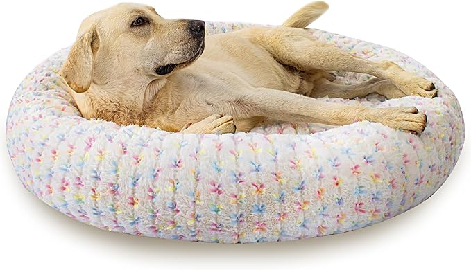 39 Inch Calming Dog Bed for Large Dogs, Round Anti-Anxiety Warm Bed, Soft Cozy Anti-Slip Donut Washable Pet Bed, Fits up to 100 lbs Pets