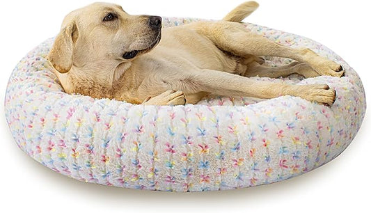 39 Inch Calming Dog Bed for Large Dogs, Round Anti-Anxiety Warm Bed, Soft Cozy Anti-Slip Donut Washable Pet Bed, Fits up to 100 lbs Pets