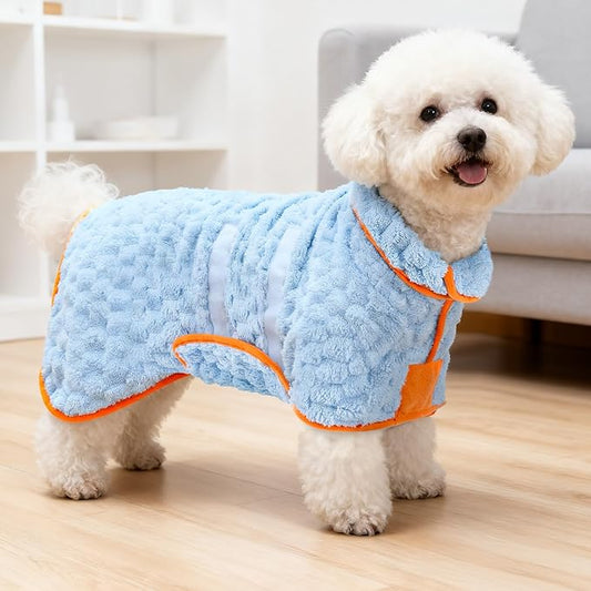 Glittme Dog Bathrobe for Drying Dogs, Super Absorbent Fleece Dog Towel Robe, Adjustable Dry Coat for Large Medium Small Dogs, Warm Pet Drying Vest for After Bath, Swimming, Muddy Walks & Car Travel