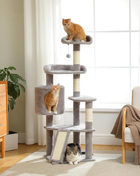 Multi-Level Cat Tree Tower for Indoor Cats, 51.2” Tall Cat Condo with Plush Perch, Scratching Posts & Cozy Hammock, Stable Cat Climbing Tower for Large Cats and Kittens