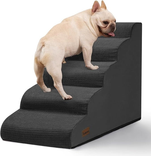 5-Step Dog Stairs and Ramp for High Bed, Non-Slip Sturdy Pet Steps for Small Dogs and Cats,22.2" H, Black