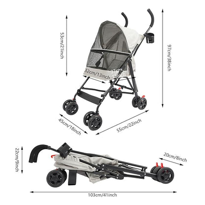 Pet Gear Travel Lite Plus Stroller,Compact Portable Jogger All Terrain Travel Pet Gear, Foldable Lightweight Durable Pet Stroller for Small To Medium Pets Dogs And Cats up to 15 pounds (Gray)