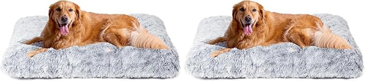 EHEYCIGA Fluffy Dog Crate Bed for Extra Large Dogs, Plush Faux Fur Pad, Calming Anti Anxiety XL Bed for Crate, Washable Soft Warm Dog Mat with Non-Slip Bottom, Grey (Pack of 2)
