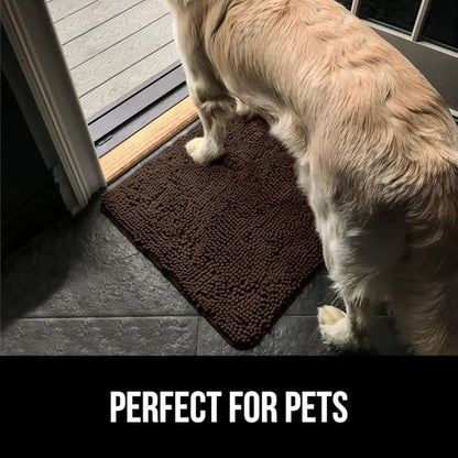 GORILLA GRIP SoakSTOPPER Dog Door Mat, 36x24 Machine Washable Rug Absorbent Doormat Captures Moisture Mud Dirt, Quick Dry Soft Chenille Entryway Rugs Indoor Entrance Mats for Dog Paws, Brown