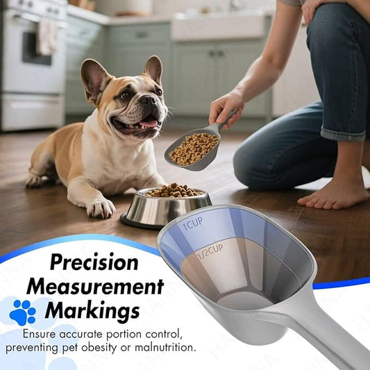 Small Food Scoop 2 PACK,1 Cup Capacity Dog Food Scoop With Measuring Lines For Dog, Puppy and Cat Coffee Bean Scoop, Flour Scoop (Grey)