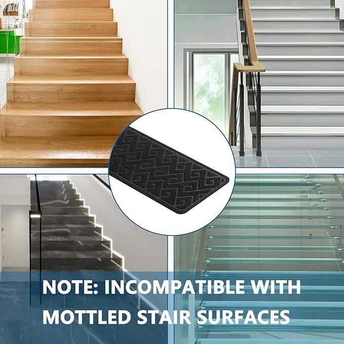 Stair Treads for Wooden Steps Indoor, 15 Pack 8" X 30" Non Slip Carpet Stair Treads with Reusable Adhesive for Kids Elders and Dogs, Surface Polyester TPR Backing Stair Rugs