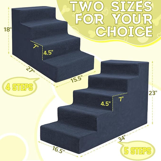 Niubya Dog Stairs for Small Dogs and Cats,18'H Non-Slip Bottom Pet Steps for High Beds and Couch,High-Density Foam Pet Stairs Navy,4 Steps