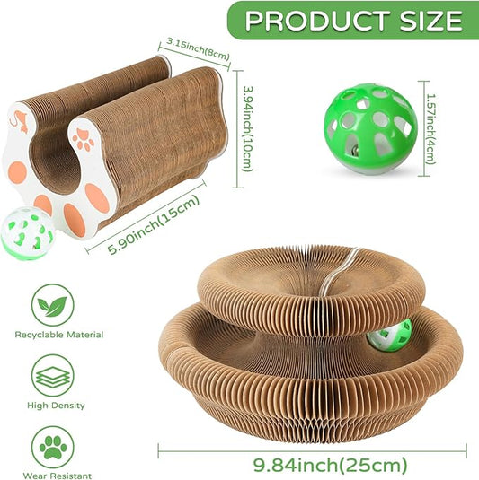 Goosheep Accordion Magic Organ Cat Scratcher Toys for Indoor Cats - Cardboard Cat Scratching Board Ball Scratcher Pad 3 Pack