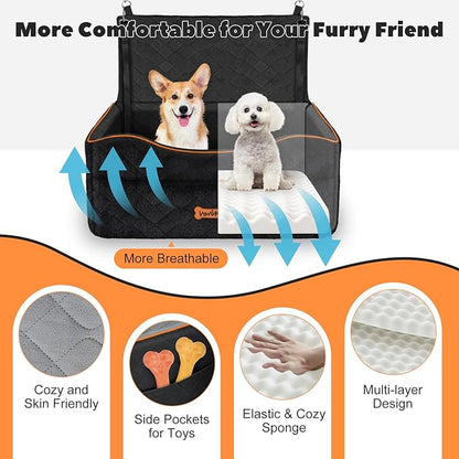Medium Dog Car Seat, Dog Booster Seat Under 50Lbs or 2 Small Dogs Washable, Pet Car Seats with 2 Safety Leash, Dogs Sofa Bed Cushion Add Thick Sponge, Pet Cars Carrier for Travel, Black