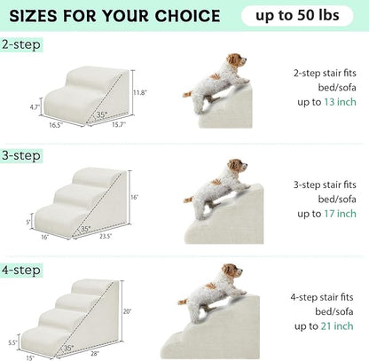 Dog Stairs & Steps for High Beds, 2 Steps High Density Foam Waterproof Dog Ramp for Small Dogs and Cats, Pet Stairs with Washable Cover for Bed, Couch, Sofa and Car, Beige (H: 11.8")