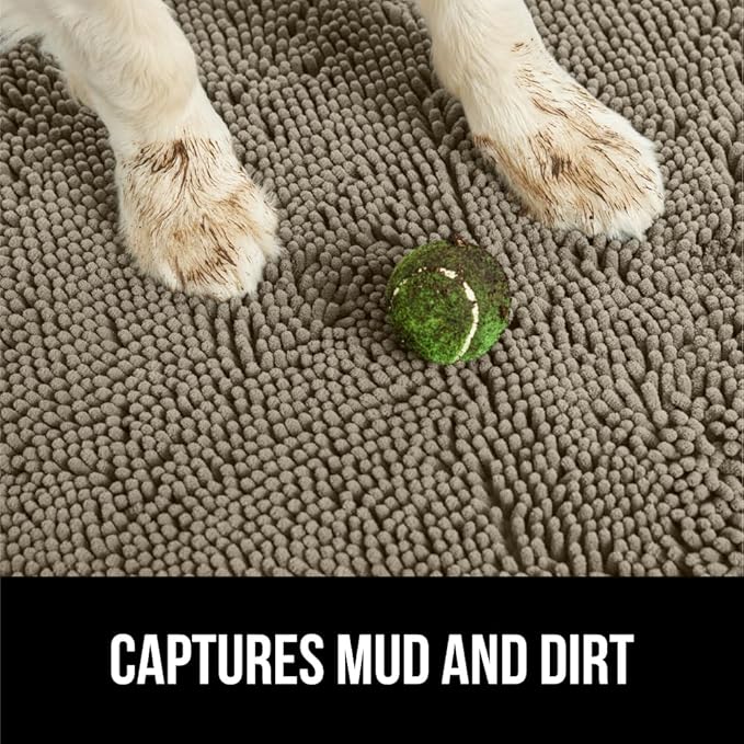 GORILLA GRIP SoakSTOPPER Dog Door Mat, 48x30 Machine Washable Rug Absorbent Doormat Captures Moisture Mud Dirt, Quick Dry Soft Chenille Entryway Rugs Indoor Entrance Mats for Dog Paws, Cappuccino